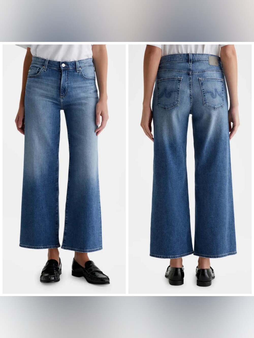 AG Jeans Saige Wide Leg Crop Jeans Midrise Size 25 Blue Wash Bell Canyon Cotton
